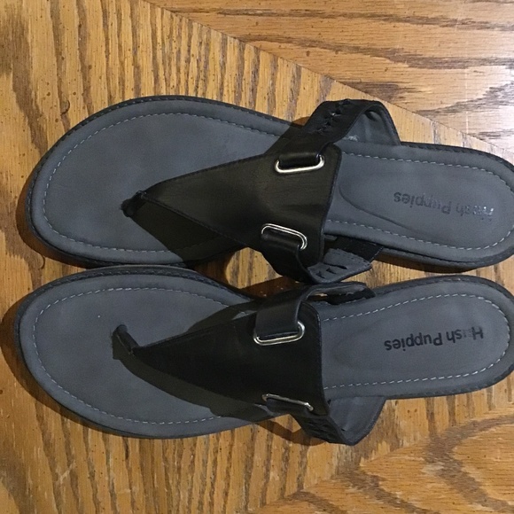HUSH PUPPIES WOMENS BLACK LEATHER THONG SANDALS SIZE US11 - Picture 6 of 8